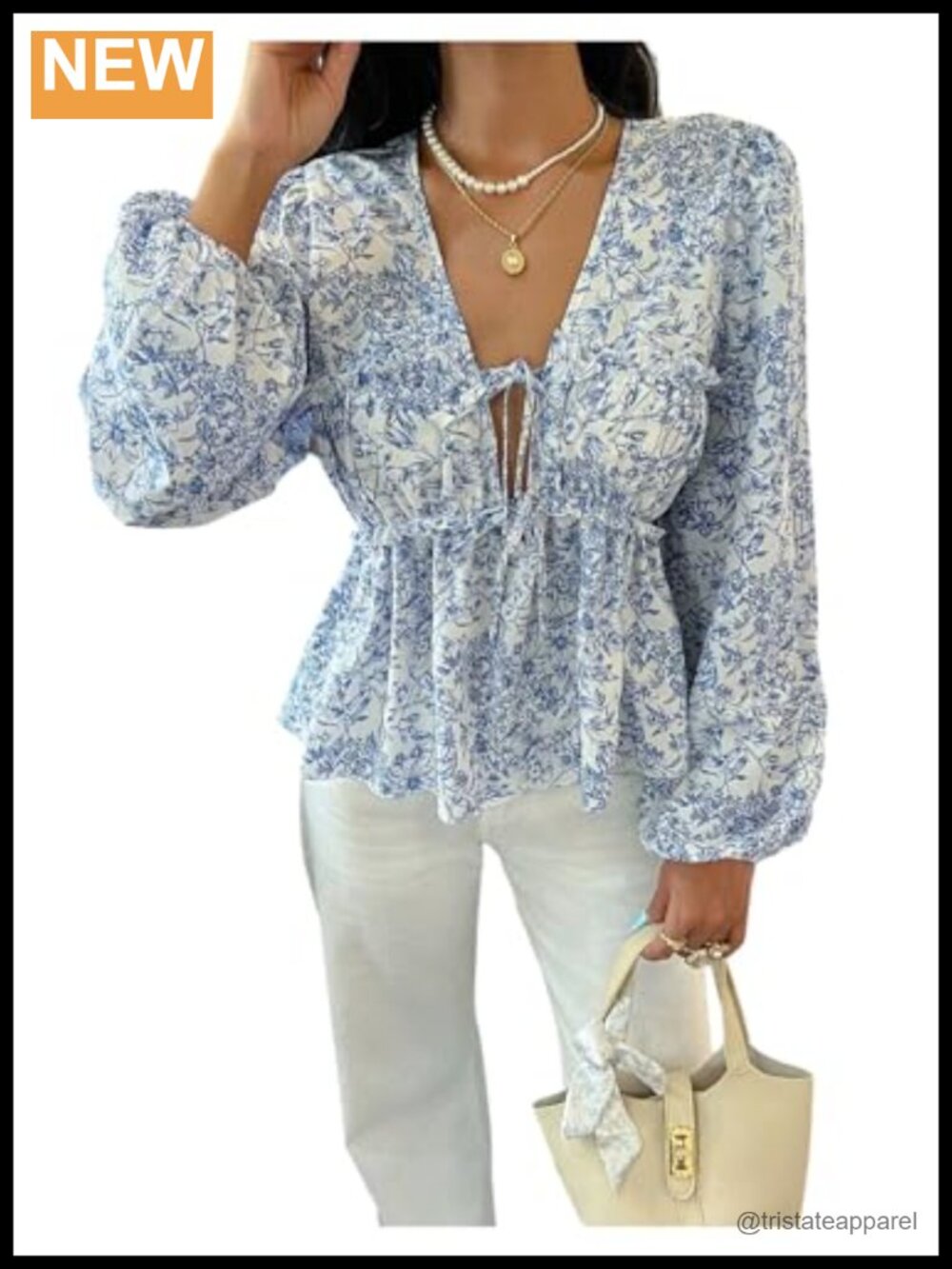 Women's Peplum Blouse Long Sleeve Bow Tie Floral Babydoll Top